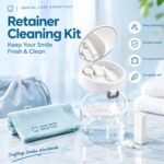 Denture cleaning case with drain basket and mirror