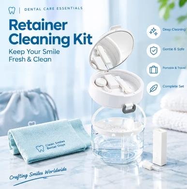 Denture cleaning case with drain basket and mirror