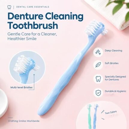 Denture cleaning brush with ergonomic handle