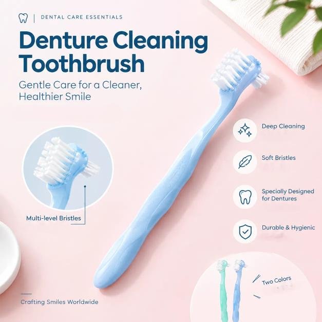 Denture cleaning brush with ergonomic handle